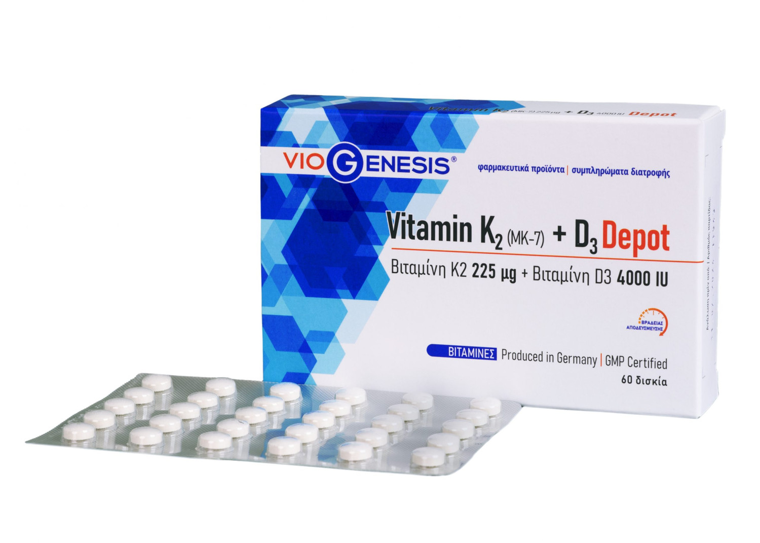 Viogenesis Vitamin K2 (MK-7) 225 mcg + D3 4000 IU Depot 60 tabs